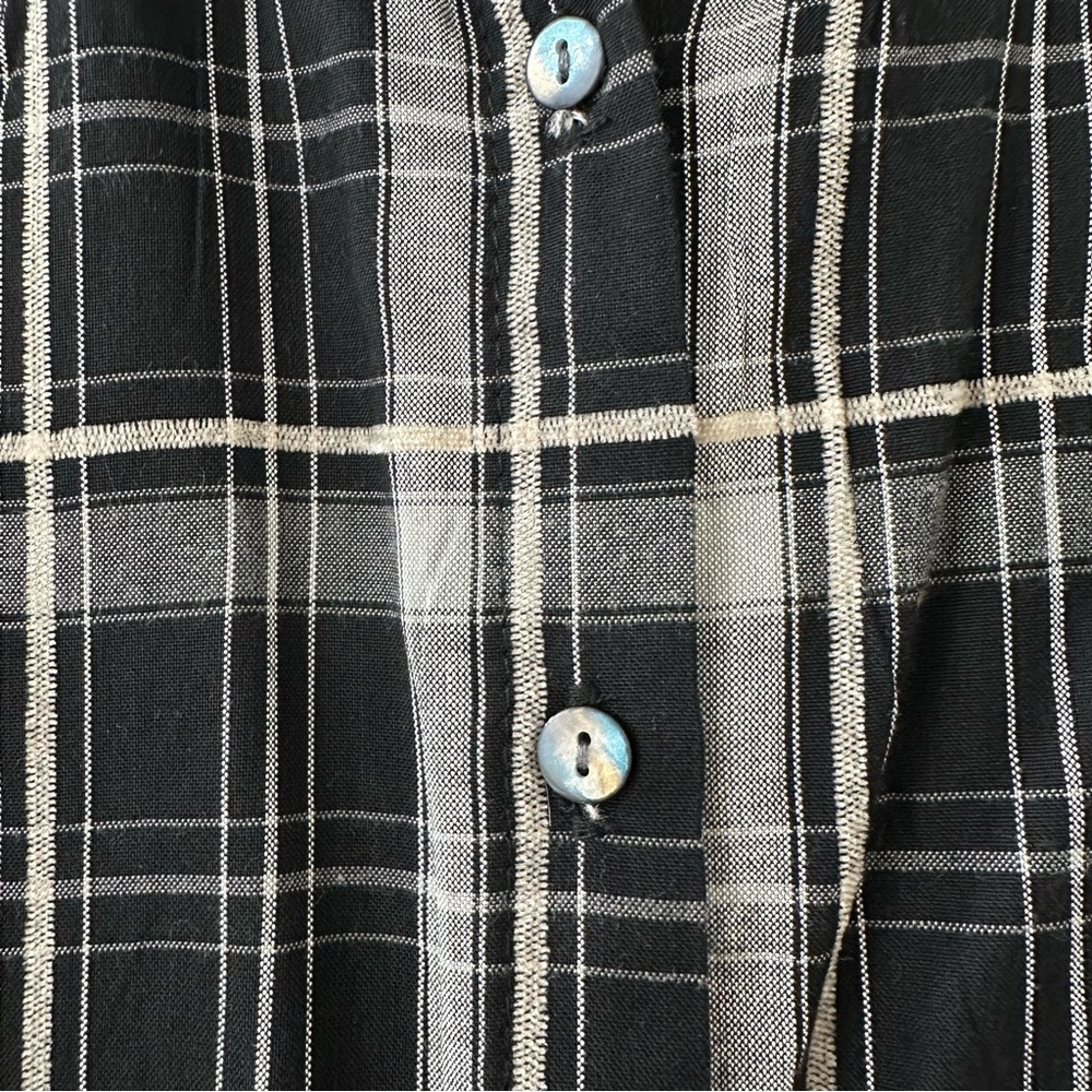 Max Studio Black & White Plaid Button Down Shirt with Ruffle Sleeves, Size Small - Picture 4 of 10